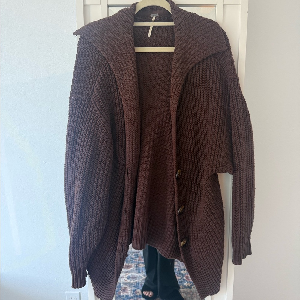 Cozy Brown Knit Free People Cardigan with Buttons